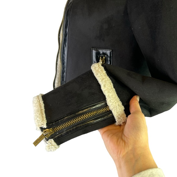 NWOT Michael Michael Kors Black/Bone Aviator Jacket Faux Suede Sherpa Size XS - Picture 5 of 11